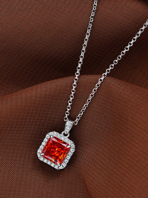 Padma Red [P 2047] 925 Sterling Silver High Carbon Diamond Square Luxury Necklace